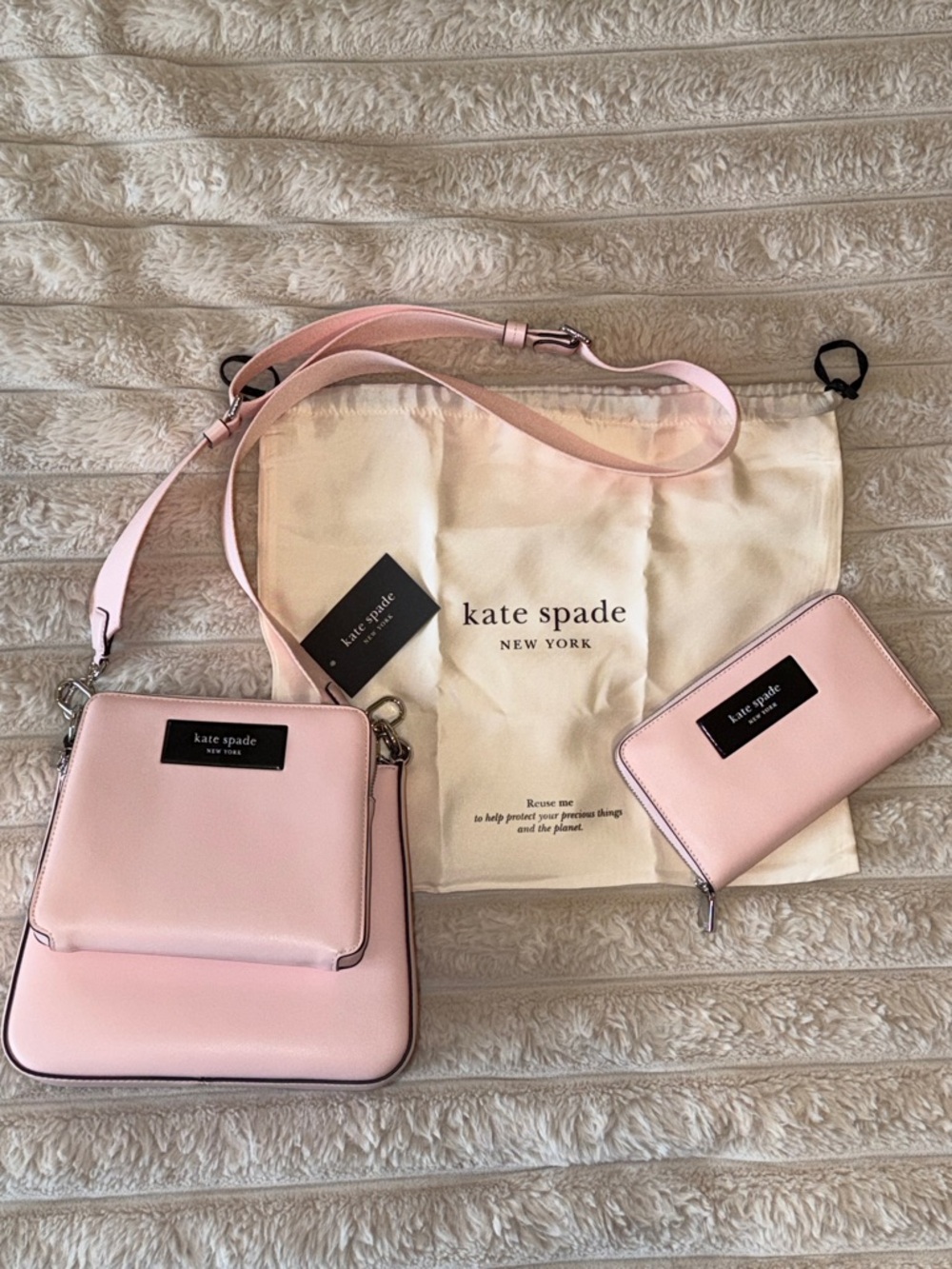 kate spade “Label” Pastry Pink Leather 3 in 1 Crossbody Purse + Matching Wallet